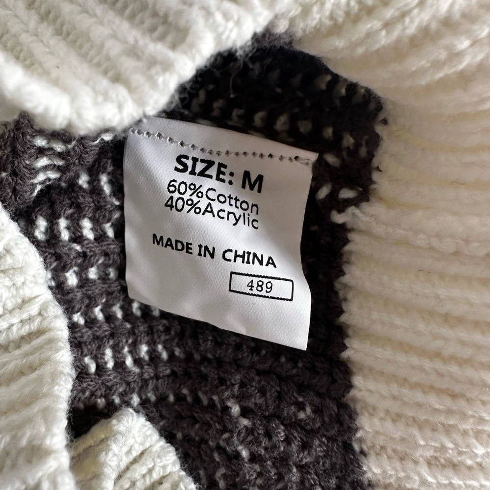 SH EWIN WOMENS GRAY & CREAM STRIPED PATTERN POLO NECK SWEATER - Picture 6 of 9